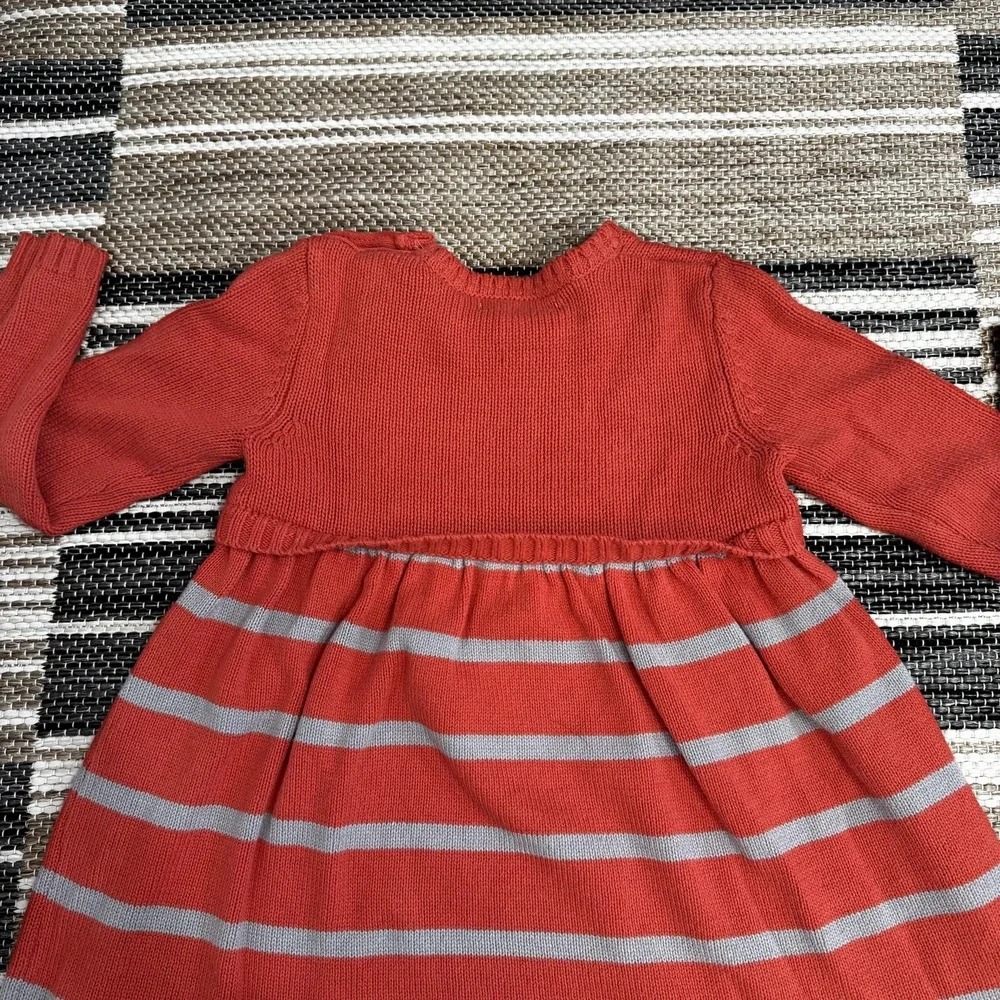Nula Bug Sweater Dress Girls 5 Orange Gray Striped Fox Knit Long Sleeve Cute Bow